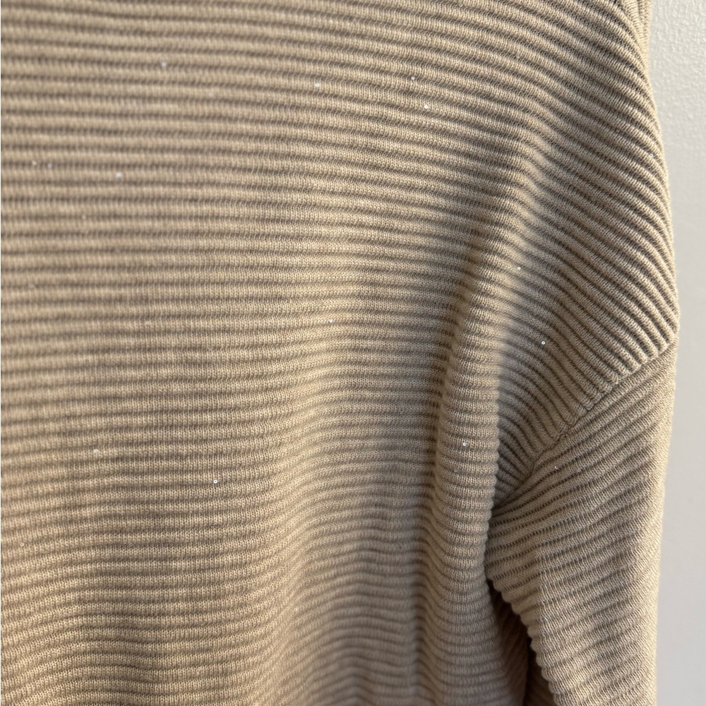 Tommy Bahama Bonita Sequined V Neck Sweater Women's Medium Beige Ribbed - Picture 3 of 13